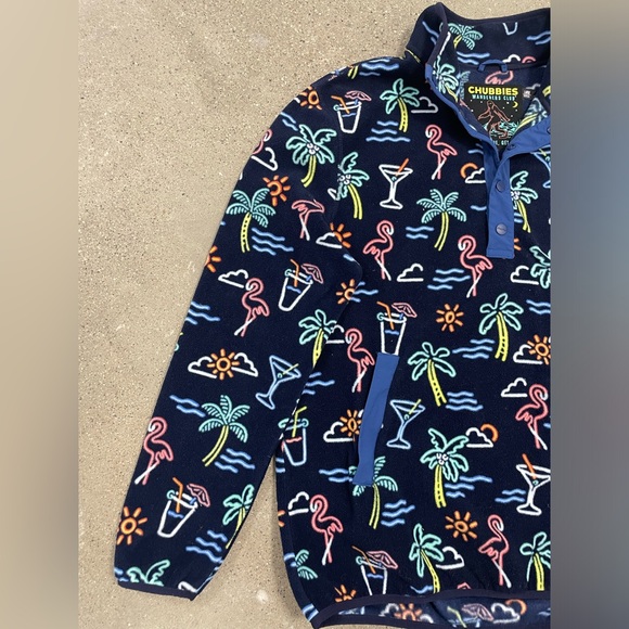 Chubbies Neon Lights Palm Tree Flamingo Unisex Fleece Pullover Jacket Large - Picture 8 of 14